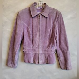 Vintage GUESS Leather Suede Short Lavender Cinch Waist Jacket Size M